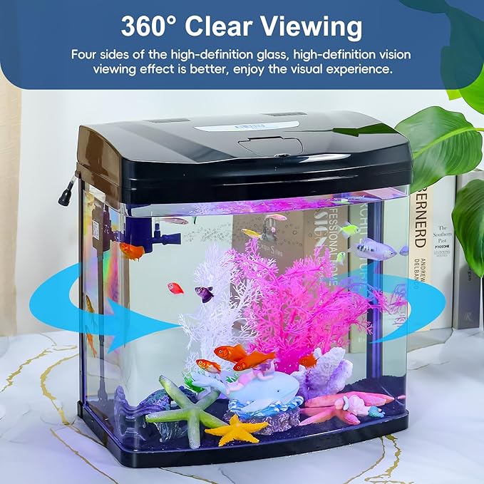 7 Gallon Glass Aquarium Starter Kit with Flip-Top Feeding Port for Betta Fish: Crystal Clear Viewing, Eco-Cycle Filtration, Air Pump, and LED Lighting-PawvioPets