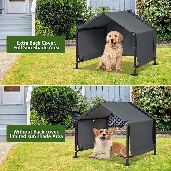 Dog Shades for Outside - Outdoor Dog Kennel for Small Dogs, 29.53”x25.59”x25.59” Outdoor Sun Rain Canopy Pet House, Waterproof Pet Canopy Shelter for Small Animals with Ground Nails-PawvioPets