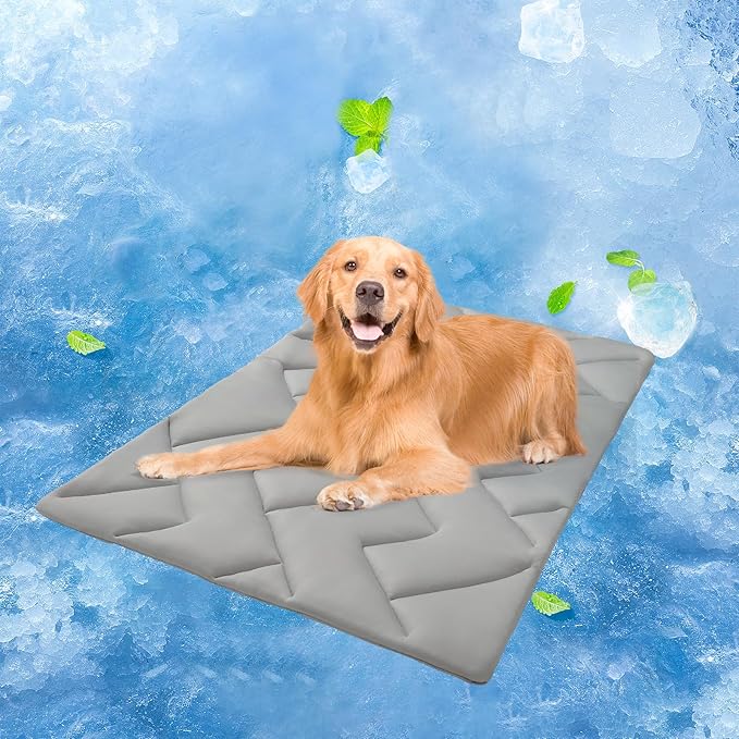 BEAUTYZOO Dog Cooling Mat for Large Dogs, 48"x28" Cooling Dog Bed Washable, Foldable Cat Ice Cool Pad for Summer, Reversible Pet Freeze Cushion Blanket for Kennel Cage Sofa Bed Floor Car Seat, Grey L-PawvioPets