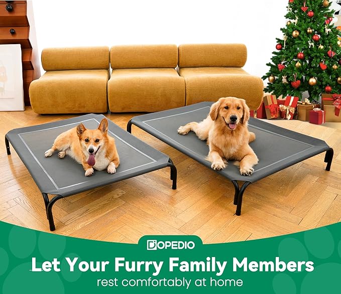 Elevated Dog Bed Raised Outdoor Dog Cot for Large Dogs, Installation Requires No Tools, Frame with Washable Cooling Breathable Mesh Anti-Slip Feet, Indoor Pet Bed, Grey, 43.3 Inches-PawvioPets