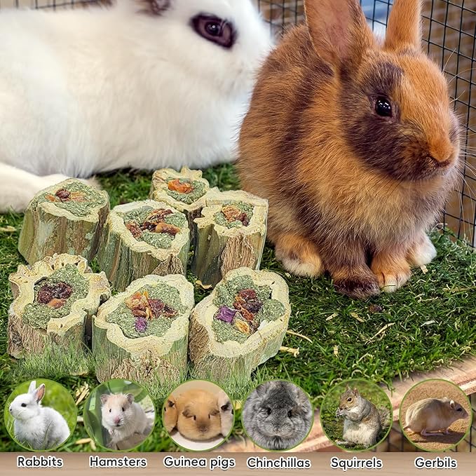 Fhiny Rabbit Chew Toys Natural Baked Papaya Wood Bunny Molar Treats Contain Alfalfa Grass Apple Carrot and Purple Sweet Potato Filling for Hamsters Guinea Pigs Chinchillas Teeth Grinding(0.22 lb)-PawvioPets