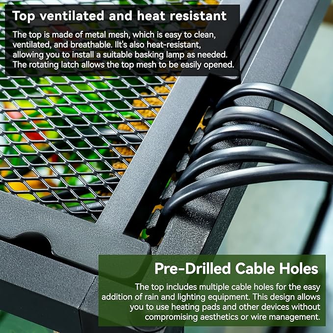 24x18x18'' 35 Gallon Glass Reptile Tank Front Opening Terrarium Suitable for Leopard Geckos, Snakes, Tree Frogs, Chameleons,Watertight Base, Ventilated Metal Mesh Top, Pre-Drilled Cable Holes-PawvioPets