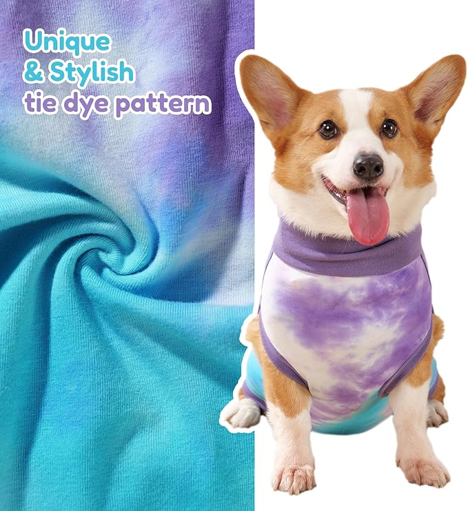Breathable Dog Recovery Suit for Male/Female, Retro Sky Dye Dog Onesie for Abdominal Wounds, Cone E-Collar Alternative After Surgery to Anti-Licking, Professional Surgery Suit for Dogs-PawvioPets