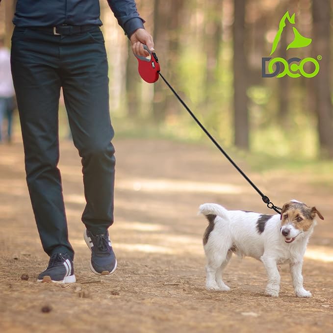 DOCO Retractable Dog Leash for Large Dogs (Length - 16’, Weight - Upto 110lb) Reflective Tape Lead with Stop and Lock Control, Tangle Free 360° Swivel Snap & Anti-Slip Grip (Black, Large)-PawvioPets