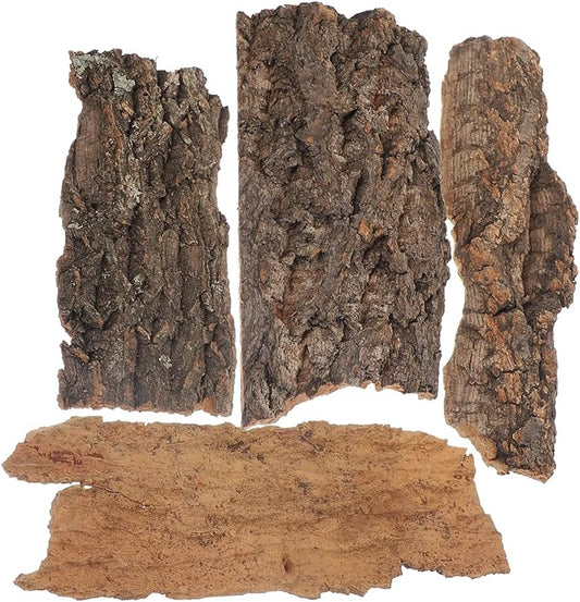 Amosfun 4pcs Reptile Bark Cork Wood Bark Decor Cork Flat Bedding for Bearded Dragon Lizard Geckos Tortoise, Random Size 3.2 to 5.5Inch-PawvioPets