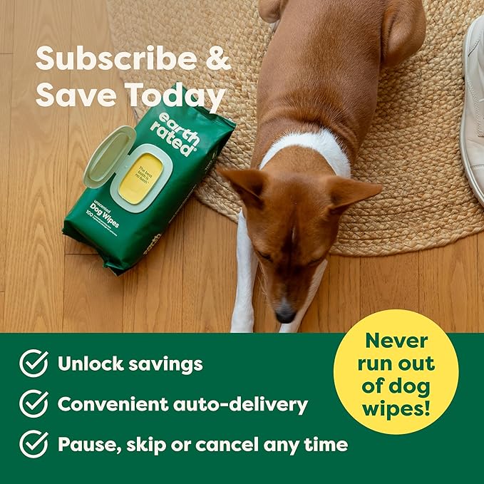Earth Rated Pet Wipes for Dogs and Cats, Hypoallergenic, Cleaning and Hydrating, for Grooming Paws, Body and Butt, Unscented, 100 Count-PawvioPets
