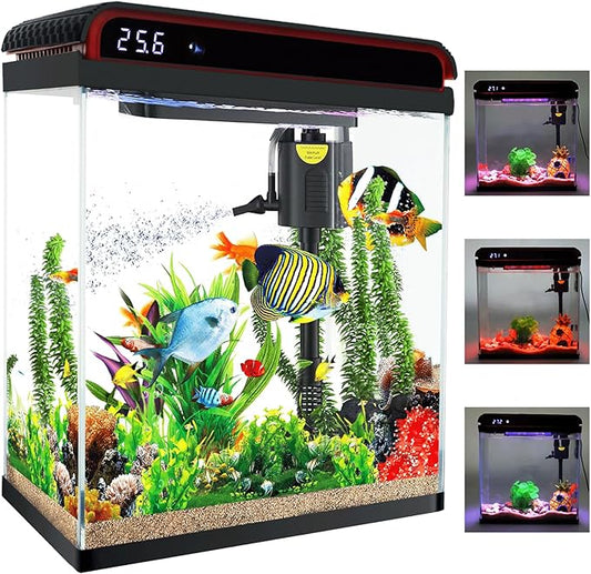 20 Gallon Fish Tank, Large Betta Tank with Glass Aquarium Starter Kits Self Cleaning with 3 Types of LED Lights and Filter Water Pump, Ultra Quiet Decoration Kids Room Gift Decor-PawvioPets