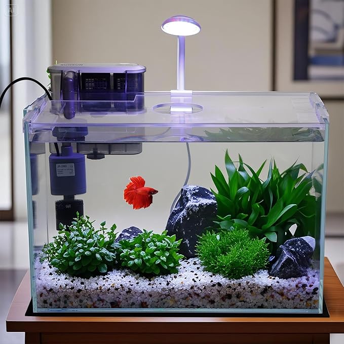 5 Gallon Glass Small Fish Tank, Betta Fish Tank Starter Kit with Filter, Lights, Lid.-PawvioPets