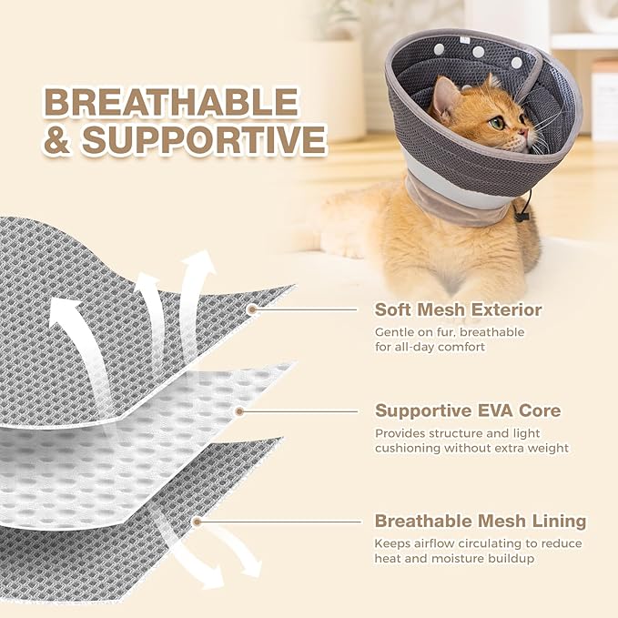 Avont Cat Cone Collar Soft to Stop Licking, Adjustable Foldable Lightweight Kitten Recovery Collar After Surgery for Small Dogs, Elizabeth Cone of Shame Alternative -Darkgrey(S)-PawvioPets