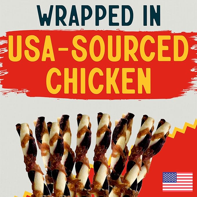 Canine Chews 5" Triple Flavor Rawhide Stick Twists for Small Dogs Dog Treat Dental Stick Chicken, Pork, Beef Flavor Chew Toy (100 Pack)-PawvioPets