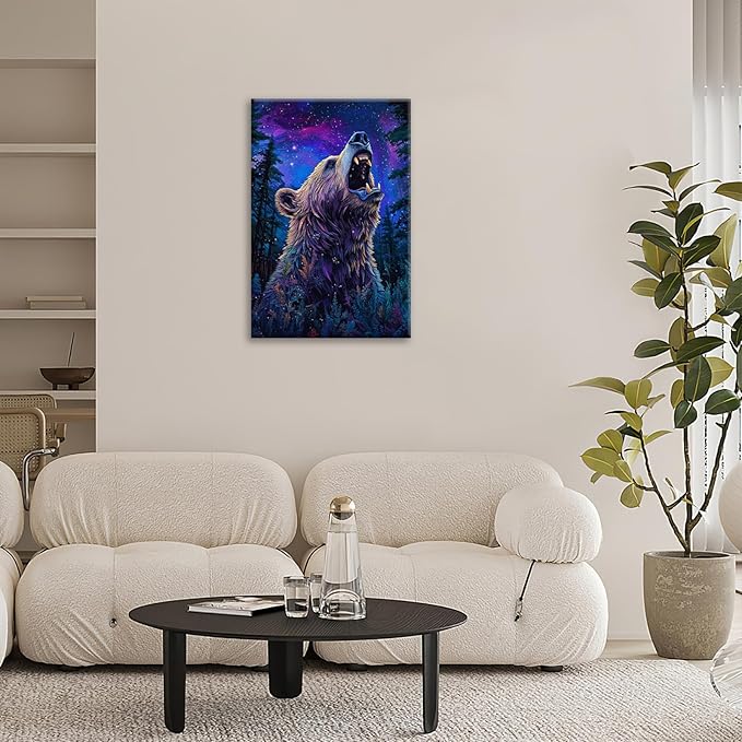 Bear Forest Wall Art Canvas Fantastic Animal Wall Decor Prints Framed Painting Pictures Gifts Artwork for Bathroom Kitchen 16"x24"-PawvioPets