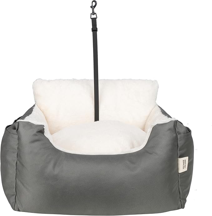 Best Pet Supplies Dog Pet Booster Seat, Dog Car Seats for Small Dogs & Medium Dogs, Soft Plush Cushion with Comfortable Bedding, Secure Straps, and Tall Pillow, Gray-PawvioPets