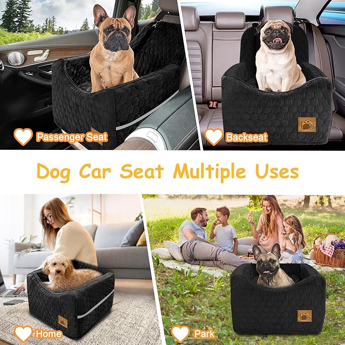 Dog Car Seat for Small/Medium Dogs, Memory Foam Dog Booster Seat, Travel Safety with Washable Removable Cover, Storage Pockets for Dogs up to 35 lbs(Black)-PawvioPets
