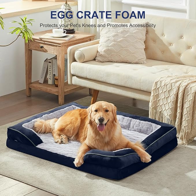 FURTIME Orthopedic Dog Bed for Small Dogs - Waterproof Dog Sofa Beds Small, Supportive Foam Pet Couch Bed with Removable Washable Cover, Waterproof Lining and Nonskid Bottom, Navy Blue-PawvioPets
