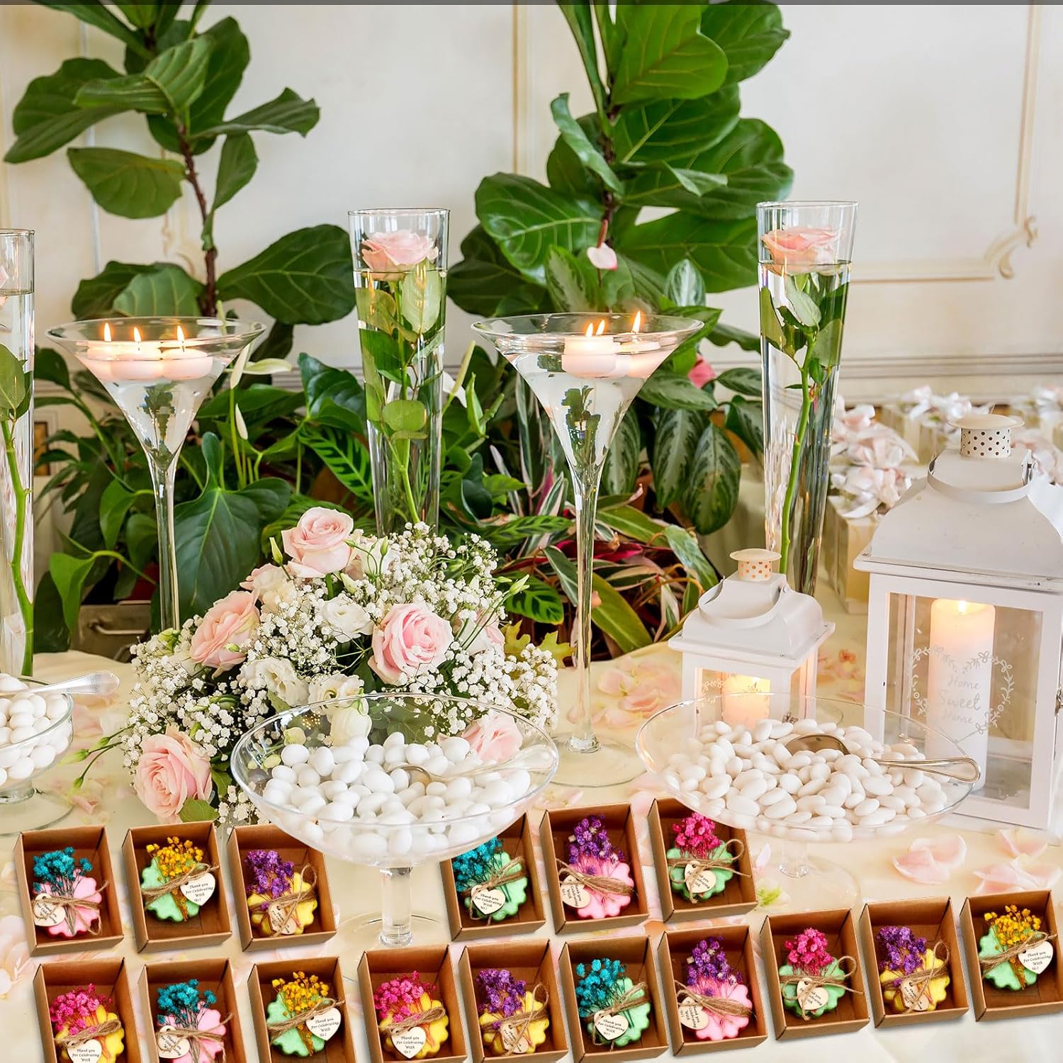 Kigeli Set of 45 Soap Favors DIY Bridal Shower Favors Bulk Wedding Soap Gifts Baby Shower Scented Soap Favors Natural Handmade Soap Bars for Wedding Bridal Shower (Green, Yellow, Red, Flower)