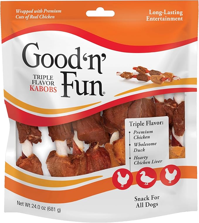 Good'n'Fun Triple Flavored Rawhide Kabobs for Dogs, 24 oz, 36 Count, 2 Pack-PawvioPets