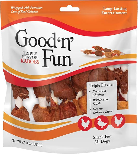 Good'n'Fun Triple Flavored Rawhide Kabobs for Dogs, 24 oz, 36 Count, 2 Pack-PawvioPets