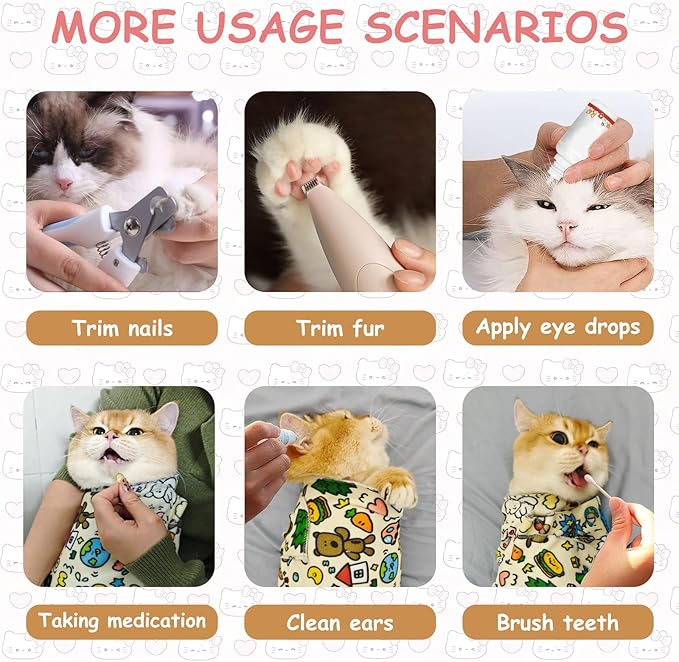 Cat Grooming Restraint Wrap – Self-Adhering Swaddle for Nail Clipping, Anti-Scratch & Escape-Proof, Calming Cat Swaddle Wrap for Grooming or Medication (Extra-Large, for Over 1 Year Old Kittens)-PawvioPets