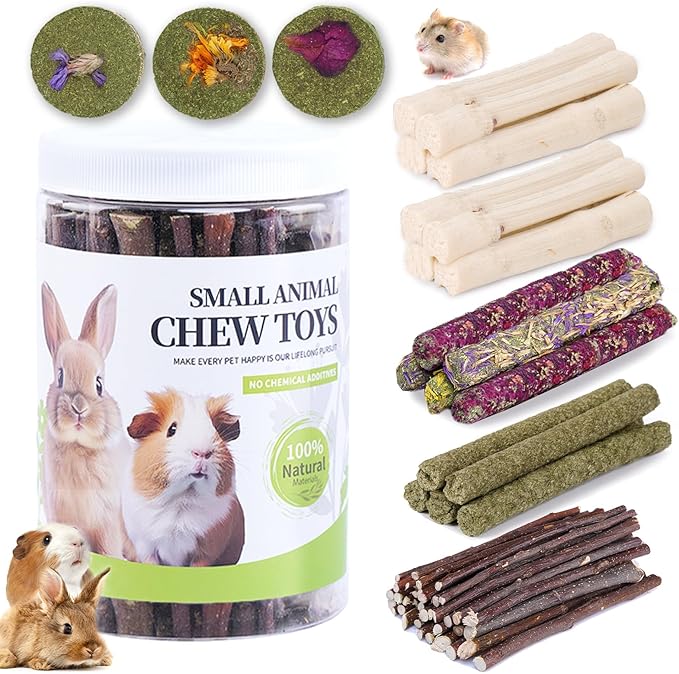 50-60 Pcs Rabbit Chew Toys, Guinea Pig, Hamster, Bunny Chew Toys, Sweet Bamboo, Apple Stick, Timothy Stick, Prevent Teeth Overgrowth, Clean Teeth-PawvioPets