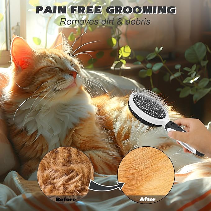 2PCS Pet Grooming Tools - Double-Sided Brush for Shedding and Bathing, Suitable for Short/Long Haired Dogs Cats and Horses, Deshedding Dog Brush, Mane & Tail Combs for Horses - Pet Supplies (White)-PawvioPets