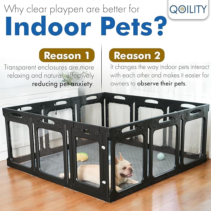 Clear Playpen for Dogs Indoor, Effectively Relieves Indoor Pet Anxiety, 56" x 37" x 23.6"H, Suitable for Dogs and Puppies, Black-PawvioPets
