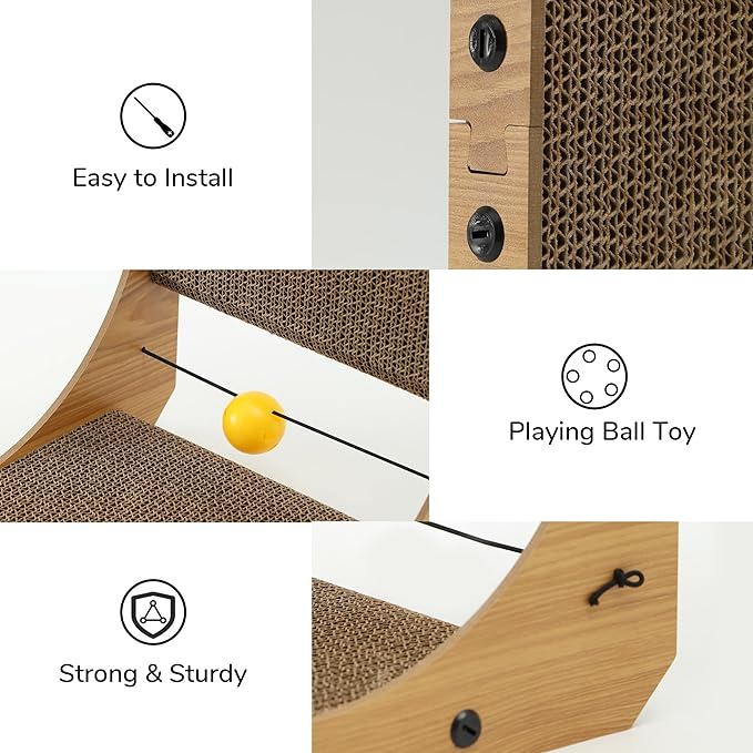 FUKUMARU Cat Scratcher, 18.9 Inch L Shape Cat Scratch Pad, Vertical Cat Scratcher Wall Mounted, Cat Scratching Cardboard with Ball Toy for Indoor Cats-PawvioPets