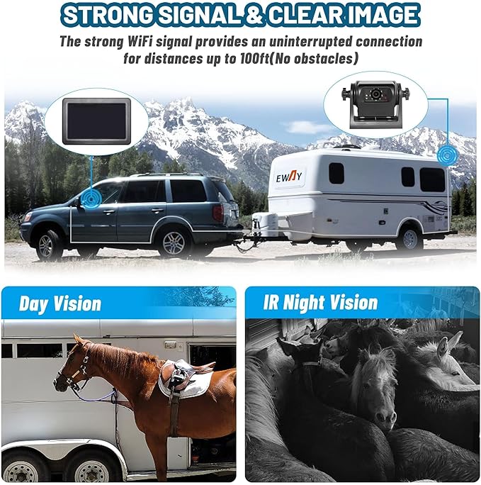 EWAY Wireless WiFi Magnetic Hitch Backup Camera 1080P HD Rechargeable Battery Powered No Wiring Rear View Reverse Monitoring Camera for Car Truck Pickup RV Camper 5th Wheel Horse Trailer Boat Trailer-PawvioPets