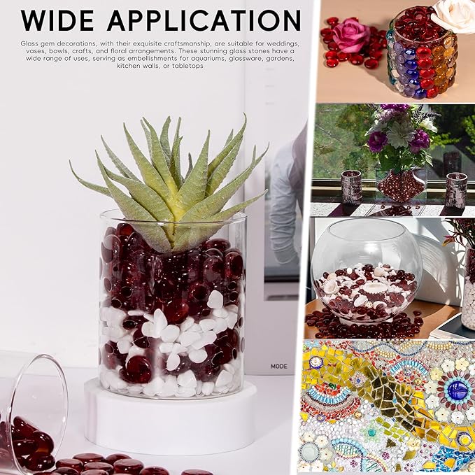 2 LB Dark Red Glass Marbles, Mini Flat Glass Beads for Vase Fillers, Floral Bottom Mancala Gems Pebbles Fish Tank Rocks for Table Aquarium,Home Decor Art Craft Supplies(0.5"~0.7")-PawvioPets