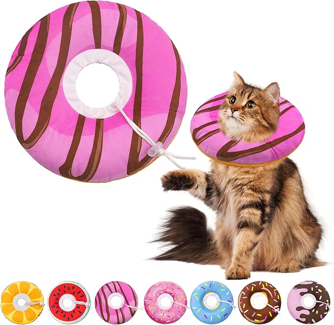Cat Cone Collar Soft, Adjustable Cat Recovery Collars to Stop Licking, Cute Donut E Collar After Surgery, Anti-Lick Wound Healing Elizabethan Collar for Kittens (Pink, Large)-PawvioPets