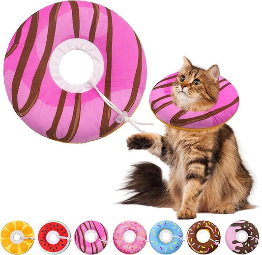 Cat Cone Collar Soft, Adjustable Cat Recovery Collars to Stop Licking, Cute Donut E Collar After Surgery, Anti-Lick Wound Healing Elizabethan Collar for Kittens (Pink, Large)-PawvioPets