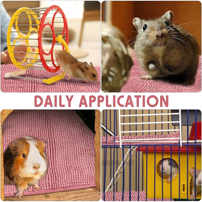 Amylove 4 Pcs Guinea Pig Cage Liner Guinea Pig Bedding Washable Fleece Pee Pads Reusable Small Animals Training Mat Small Animal Sleeping Bed for Bunny Hamster(Pink,16 x 24 Inch)-PawvioPets