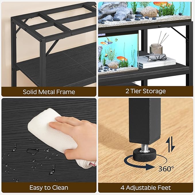 40-50 Gallon Fish Tank Stand, Aquarium Stand with 2-Tier Storage Shelves, Heavy Duty Breeder Turtle Terrarium Stand Rack for Home Office, 36.2" L x 18.9" W x 24.4" H, Black FTBK4001-PawvioPets