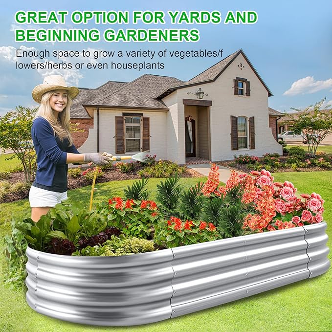 2Pack Raised Garden Bed 6×3×1FT,Galvanized Planter Box Oval Large Matel Steel Backyard Beds Outdoor for Vegetables,Flowers,Herbs,Plant-PawvioPets