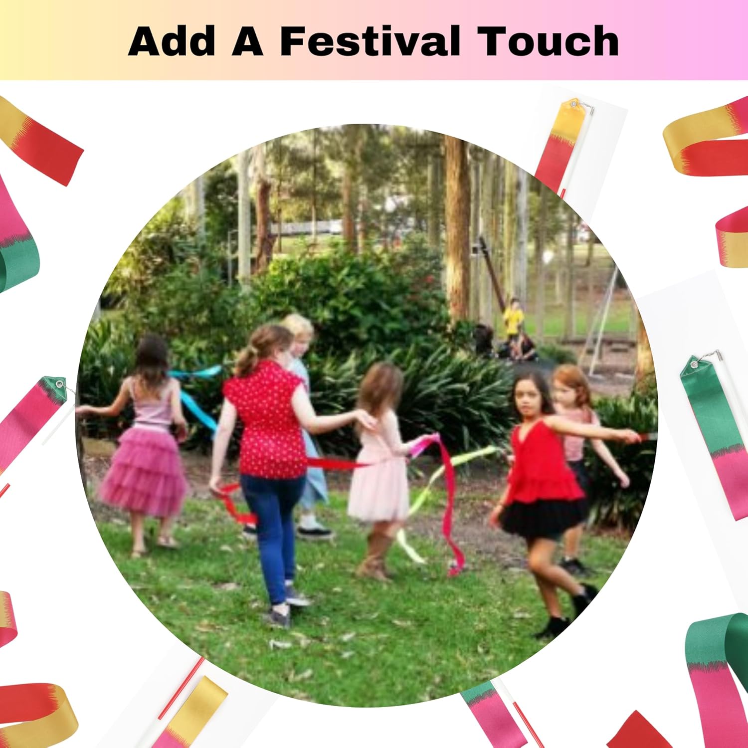 Dance Wands Ribbon Pack, Party Favors for Girls Goodie Bags, Outdoor Kids Rainbow Birthday Party Games, Gymnastics Gift Bags Steamers (multicolored ribbon with Red grip,10pcs set)