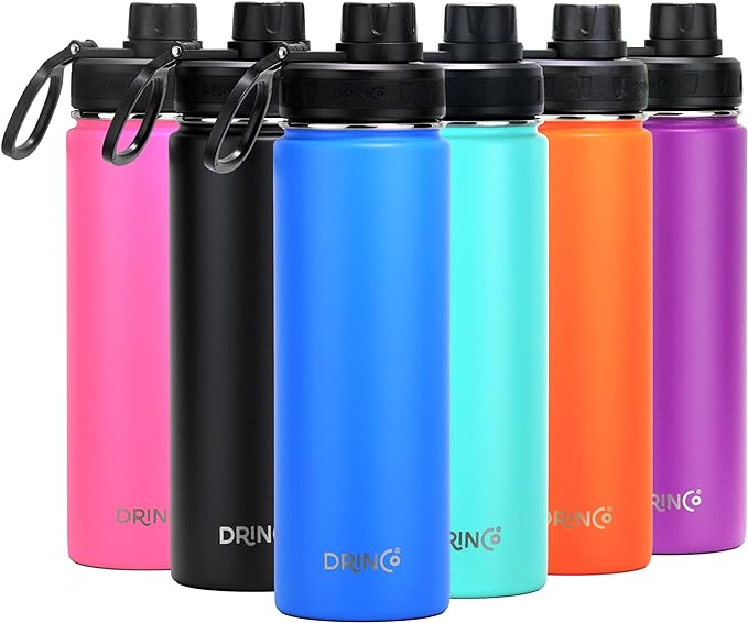 DRINCO Stainless Steel Water Bottle Spout Lid Vacuum Insulated Double Wall Water Bottle Wide Mouth (40oz 32oz 22oz 18oz 14oz) Leak Proof Keeps Cold or Hot (22 oz, 22oz Royal Blue)-PawvioPets
