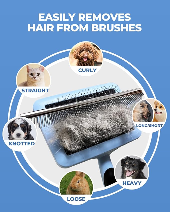 Dog Brush for Shedding Grooming,6 Pack Long-Pin Brush Set for Long Haired Dog Cat Goldendoodles Poodles Doodles Blue-PawvioPets