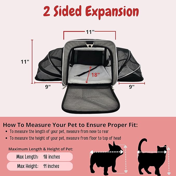 Airline Approved Expandable Premium Pet Carrier on Wheels- Two Sided Expandable Rolling Carrier- Designed for Dogs & Cats- Extra Spacious Soft Lined Carrier! (Grey)-PawvioPets