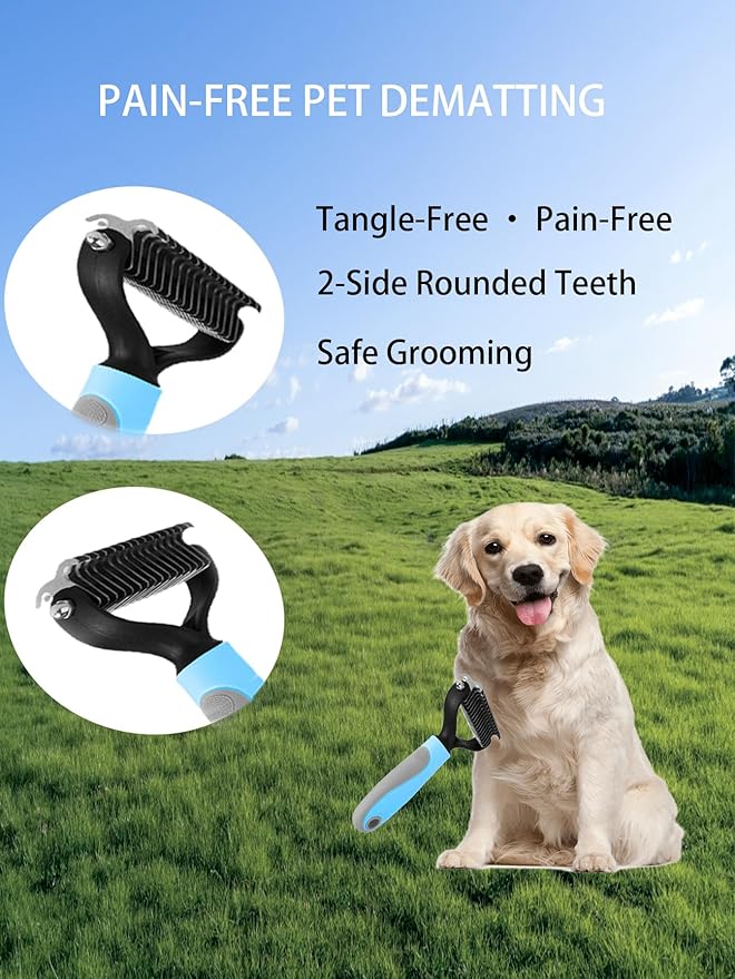 6ps Dog Cat Brush Grooming Kitf, Dog Cat Brushes, Bath Brush, Dematting Rake and Comb, Nail Clipper, Nail File, Flea Comb (Blue 6 Kits)-PawvioPets