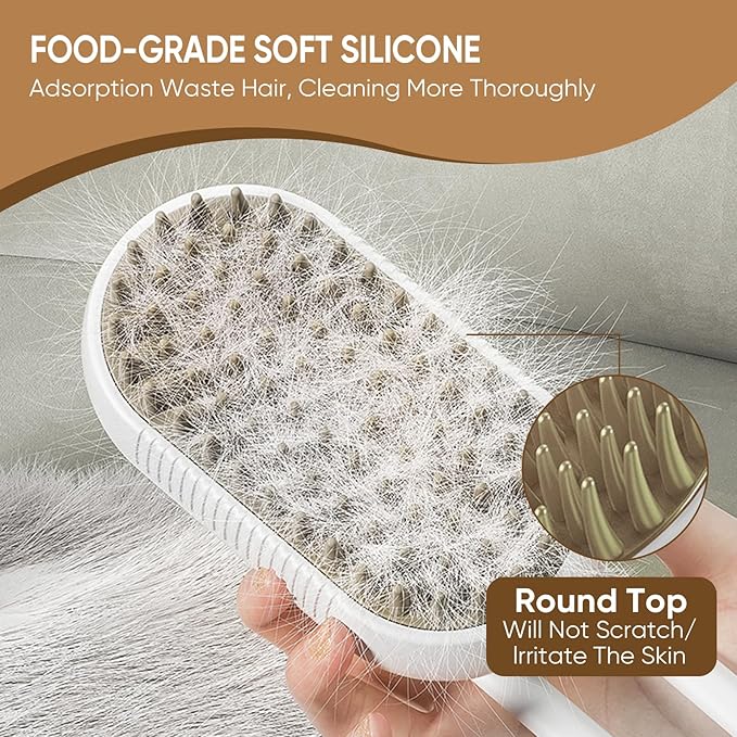 4-in-1 Cat Steam Brush for shedding – Self-Cleaning Comb for Long and Short Hair Cats and Dogs, Steam Pet Brush for Hair Removal, Vibrating Message, Grooming & Relaxation (White)-PawvioPets