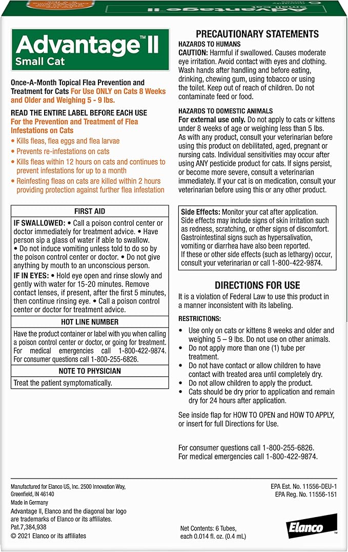 Advantage II Small Cat Vet-Recommended Flea Treatment & Prevention | Cats 5-9 lbs. | 6-Month Supply-PawvioPets