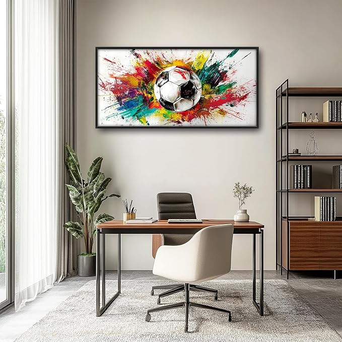 Extra Large Framed Soccer Wall Art,Oversized Colorful Graffiti Sport Ball Wall Decor Pictures for Living Room,Canvas Print Painting Modern Artwork Bedroom Office Bathroom Home Decor 60L x30W-PawvioPets