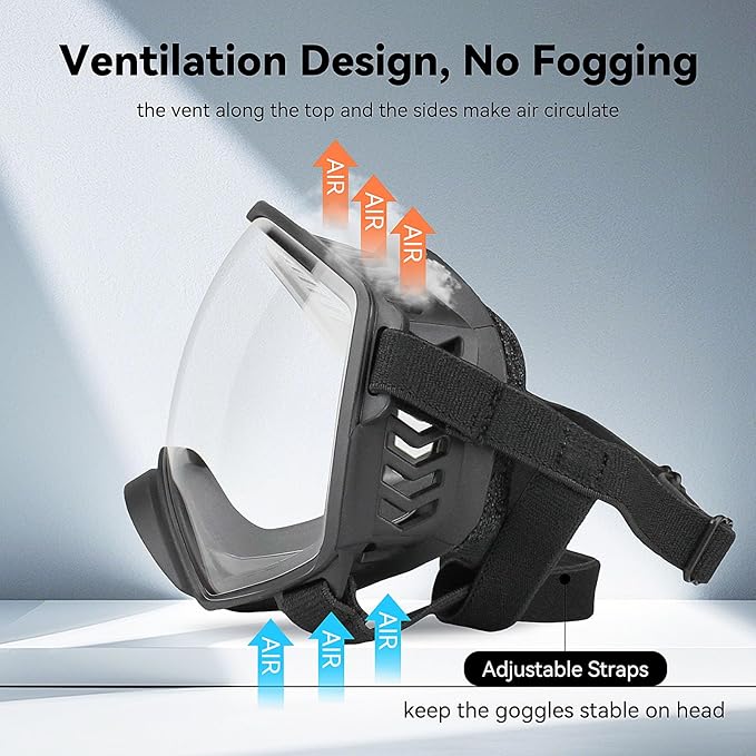 Dog Sunglasses UV Protection Clear Dog Goggles Windproof Glasses with Elastic Straps for Medium-Large Breed, Black Frame + Clear Lens-PawvioPets