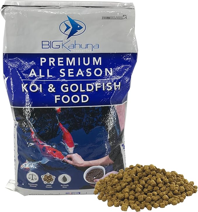 BIG Kahuna Koi Fish Food- 20lbs Koi Food – Made in The USA - Food Floating Pellets – 3/16" - 1/4" Pellet Size – 32% Protein Fish Food – Rich in Nutrients-PawvioPets
