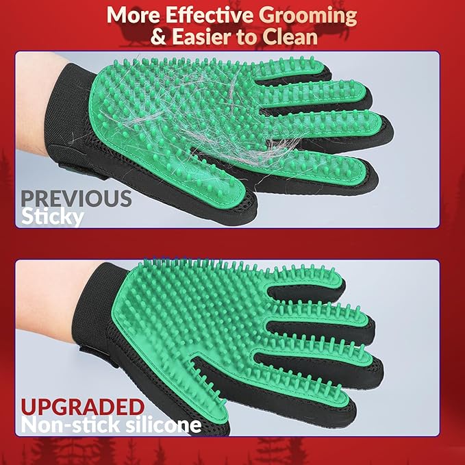 DELOMO Pet Hair Remover Gloves, 255 Tips, Deshedding Glove for Dog and Cat, Gentle De-Shedding Glove Brush, Green, 2 Count-PawvioPets