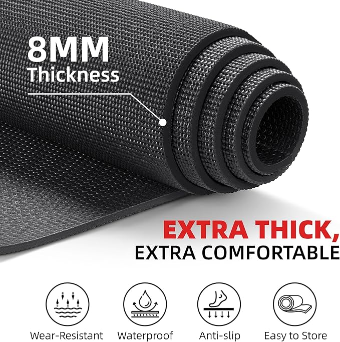Extra Large Exercise Mat, 10'x6'/9'x6'/8'x6'/7'x5'/6'x4' (8mm/10mm) Thick Workout Mat for Home Gym Flooring, Garage, Shoe-Friendly, High-Density, MMA, HIIT, Weight Lifting, Cardio&Strength-PawvioPets