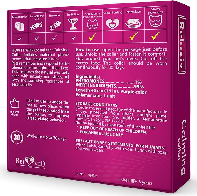 Cat Calming Collar & Pet Anti Anxiety Products - Feline Calm Pheromones Collars & Cats Stress Relief - Relaxivet Comfort Helps with Pee, New Zone, Aggression, Fighting with Dogs & Other Behavior-PawvioPets