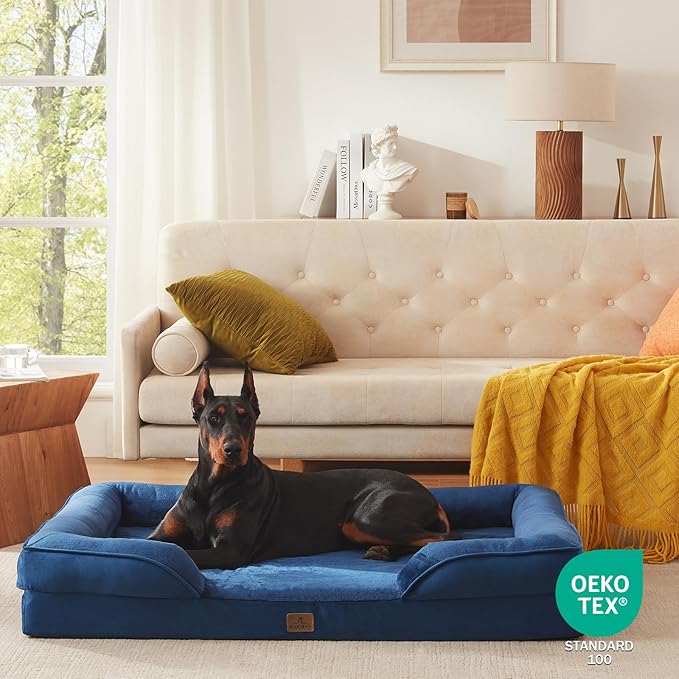 Bedfolks Orthopedic Dog Bed, Waterproof Dog Sofa Bed for Extra Large Dogs, Egg Foam Pet Couch Bed with Removable Washable Cover and Nonslip Bottom, Navy Blue-PawvioPets