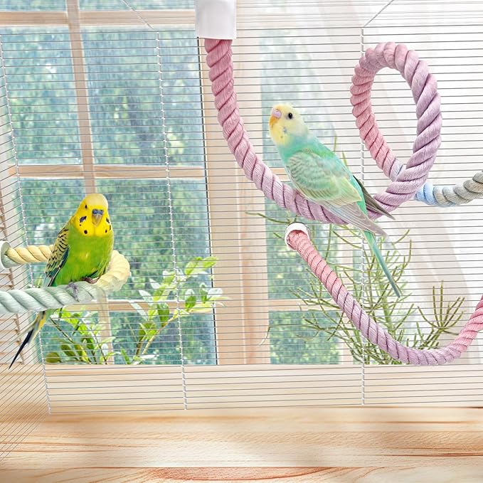 BNOSDM 3 Pcs Bird Rope Perches Gradient Colorful Bendable Climbing Rope Ladders Swings Toy Parakeet Cage Accessories for Parrots, Budgies, Cockatiels, Conures, Lovebirds-PawvioPets