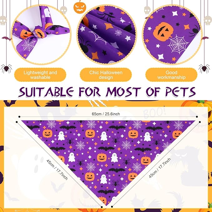 Abbylike 50 Pcs Halloween Dog Bandanas Bulk Pumpkin Bandanas for Dogs Triangle Kerchief Bibs Scarf Set for Pet Halloween Costume Photo Props Accessories Pet Shops, 25 Styles (25.6 x 17.7 x 17.7")-PawvioPets