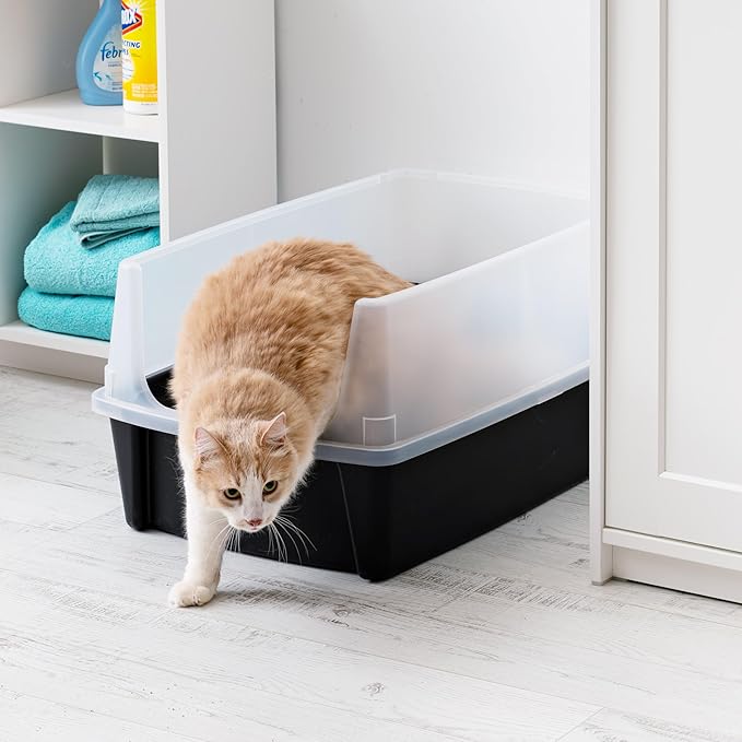 Bundle of IRIS USA 2 Pack XX-Large Cat Litter Boxes with Scatter Shield and Scoop, Open Top High Sided Cat Litter Pan, Black & Navy-PawvioPets